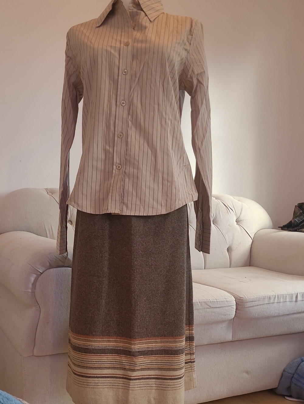 Womens Brown Full-Length Striped Hem Skirt
